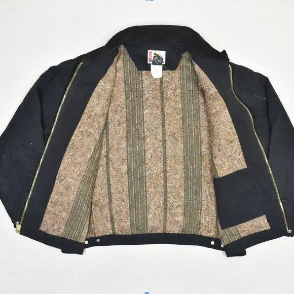 Dickies Men Detroit Bomber Jacket Cotton Black Sz 2XL Blanket Lined Work Stained - Picture 2 of 8